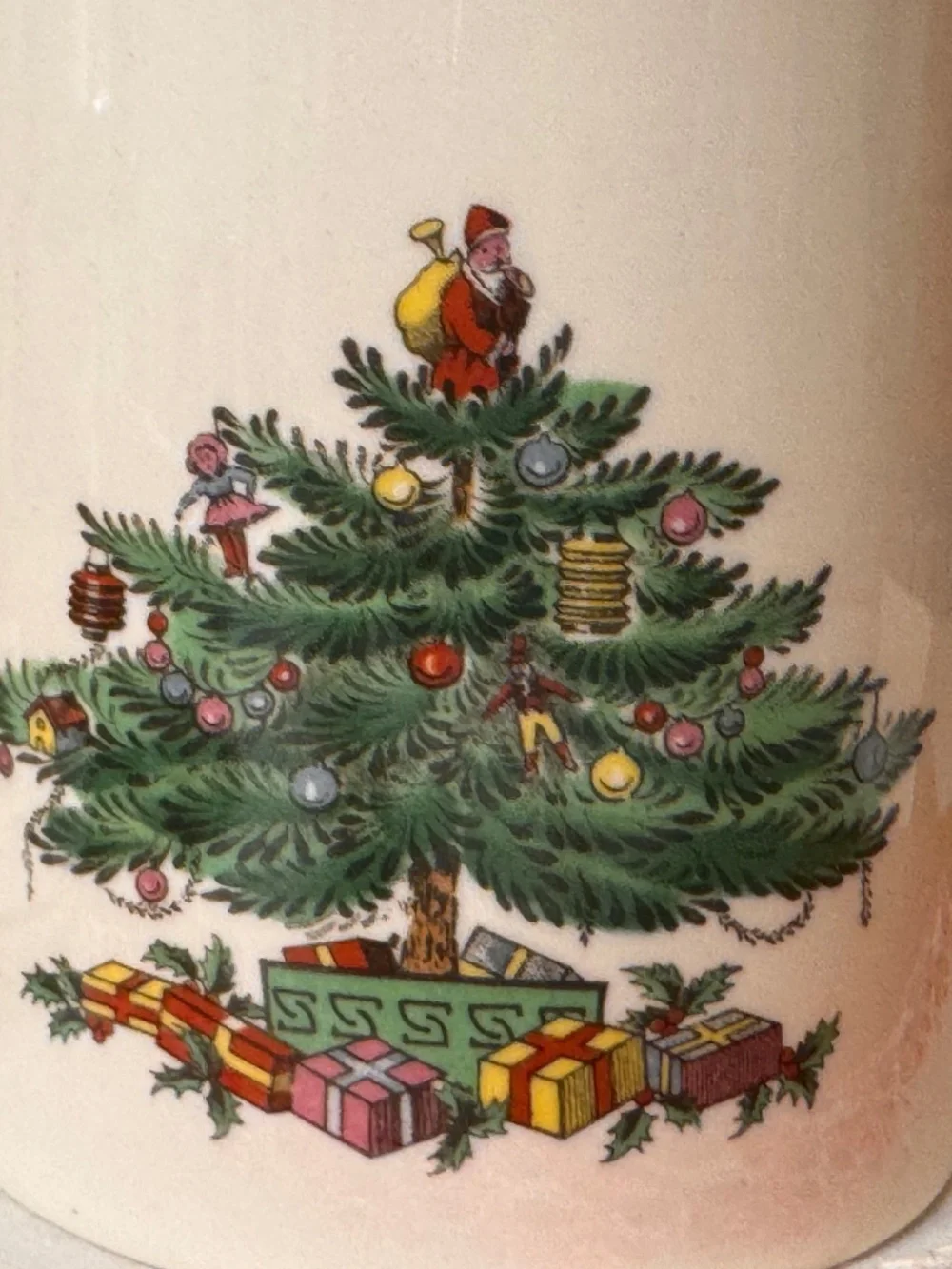 Vintage 1980's SPODE CHRISTMAS TREE Porcelain Marmalade Jar with Lid  New in Box
